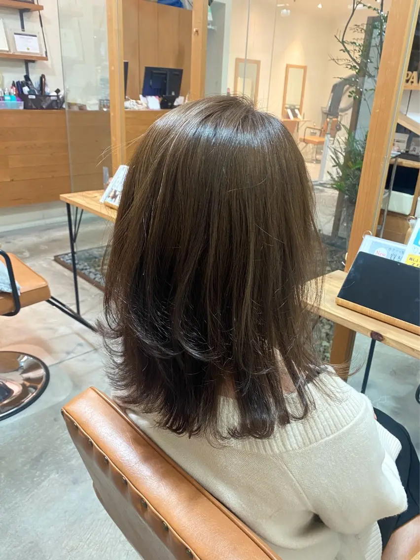 ミディアム ヘアカラー 酸性ストレート/ブリ ーチなしWカラー河本のヘアスタイル