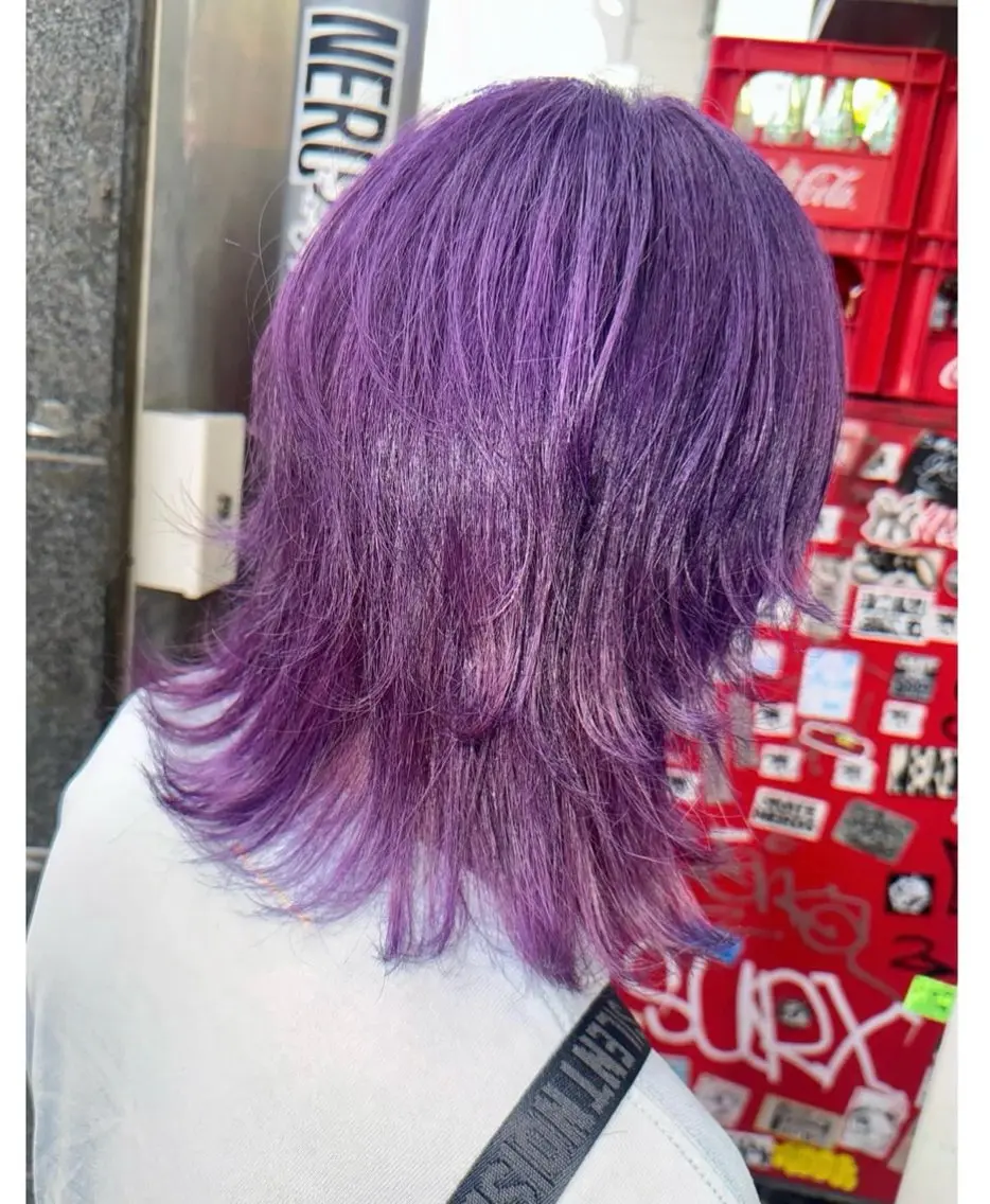 ミディアム カラー パープルカラー ウルフカット ヘアカラー TSUNO🦖 派手髪/オタク美容師のヘアスタイル