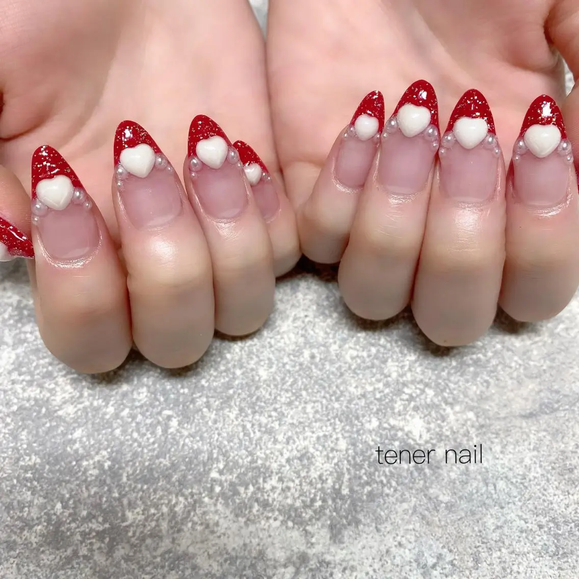 ネイル フレンチネイル ハート 赤色 テネルネイル tener nailのネイルデザイン