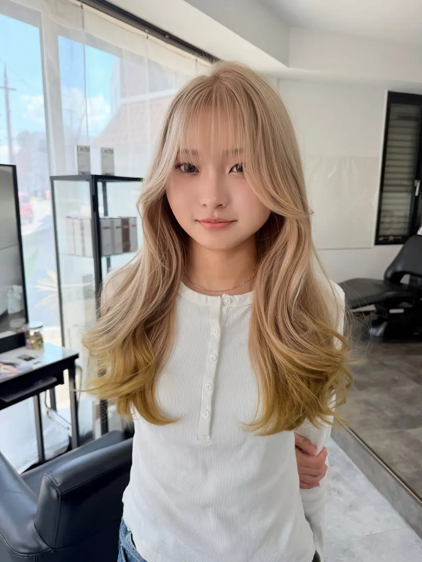 ロング ヘアカラー トリートメント 🖤JIN🖤久留米 ハイトーン 髪質改善のヘアスタイル