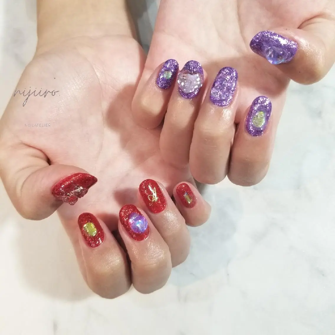 ネイル 氷ネイル・うるうるネイル キラキラネイル ハンドネイル nijiiro🌈 サトウのネイルデザイン