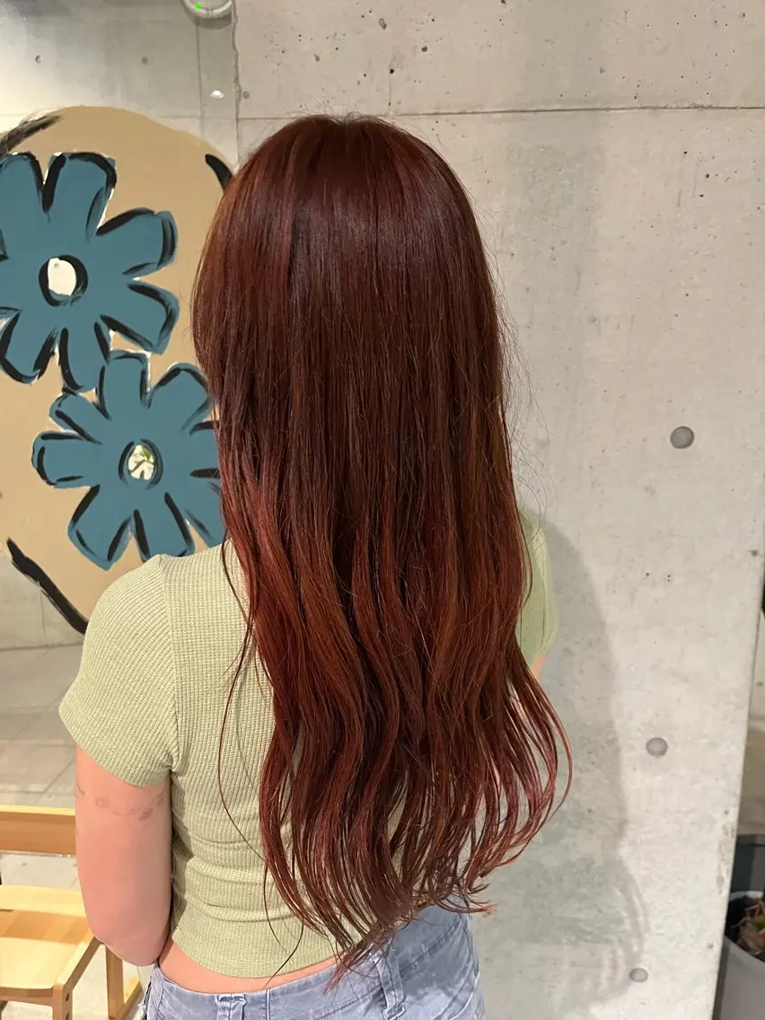 ロング カラー オレンジ 菅野 紗弥のヘアスタイル