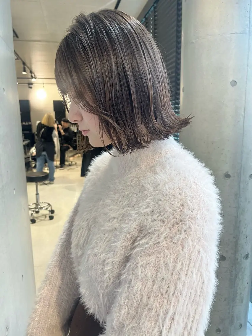 ミディアム カラー パーマ カット ヘアカラー トリートメント ヘアセット 透明感/オリーブ/ グレージュ/YUKAのヘアスタイル