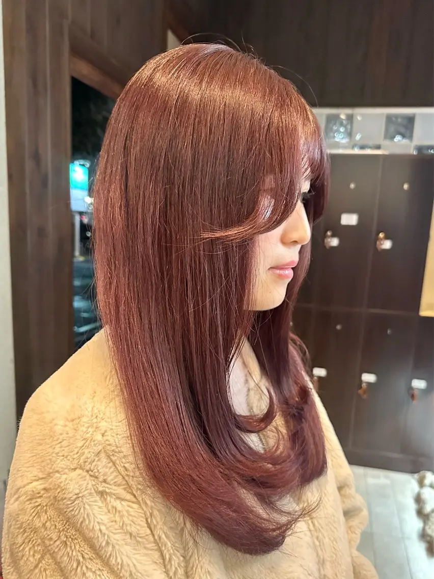 ロング カラー ベージュカラー ピンクカラー ピンクベージュ カット ヘアカラー BRANCHÉ小牧/ 西尾 美月のヘアスタイル