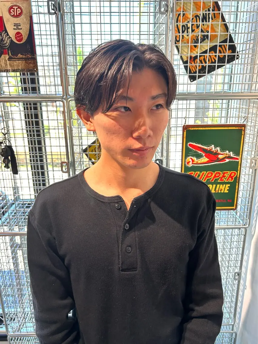 ショート カラー パーマ メンズ センターパート カット 田尻 駆のヘアスタイル