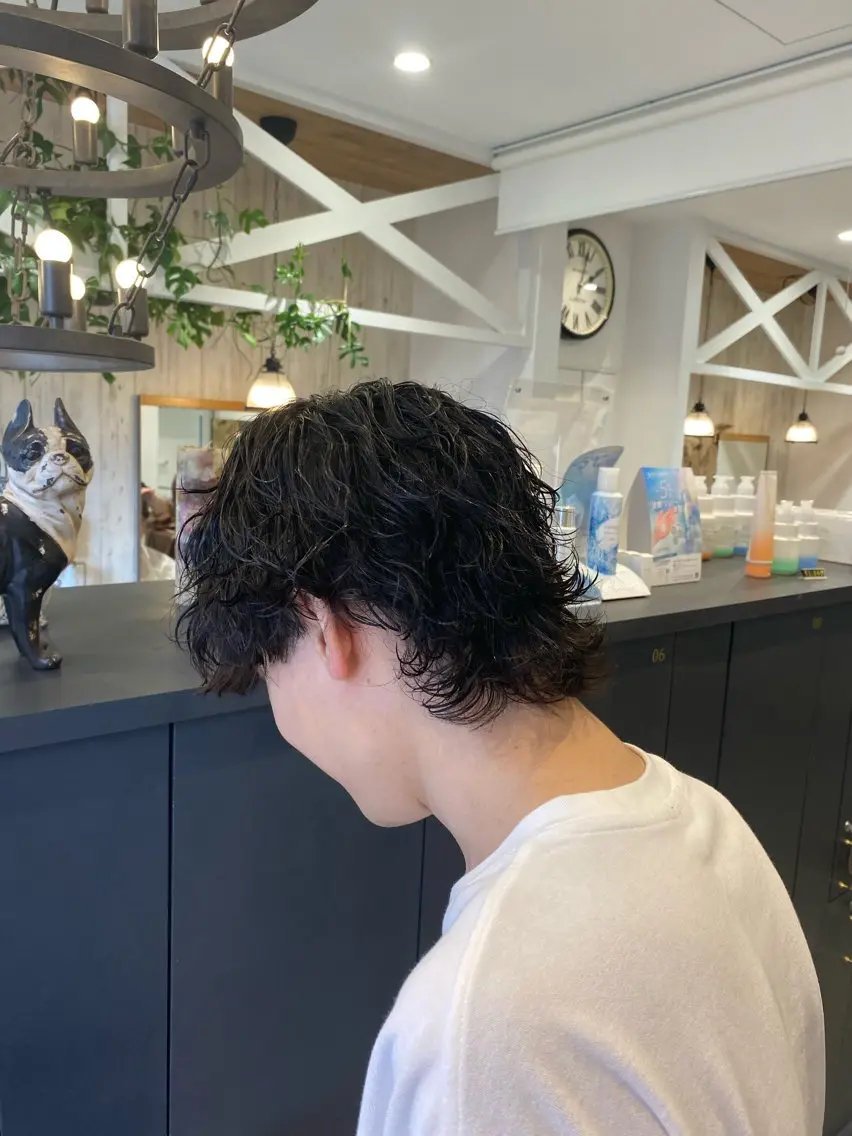 ミディアム パーマ メンズ ミディアムパーマ メンズパーマ 波巻きパーマ スパイラルパーマ カット パーマ 柴田 枝利子のヘアスタイル