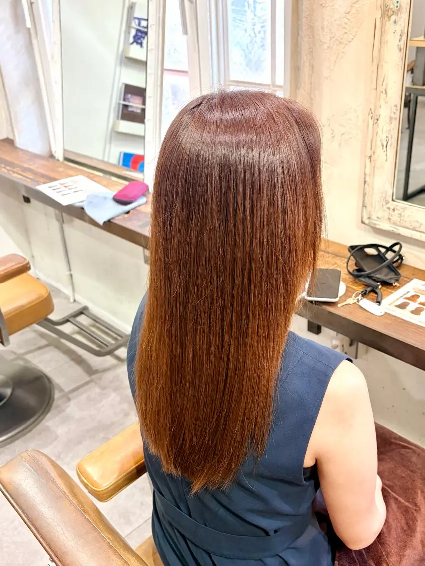 ロング ヘアカラー 大関   愛覇 うるつや✩暖色カラーのヘアスタイル