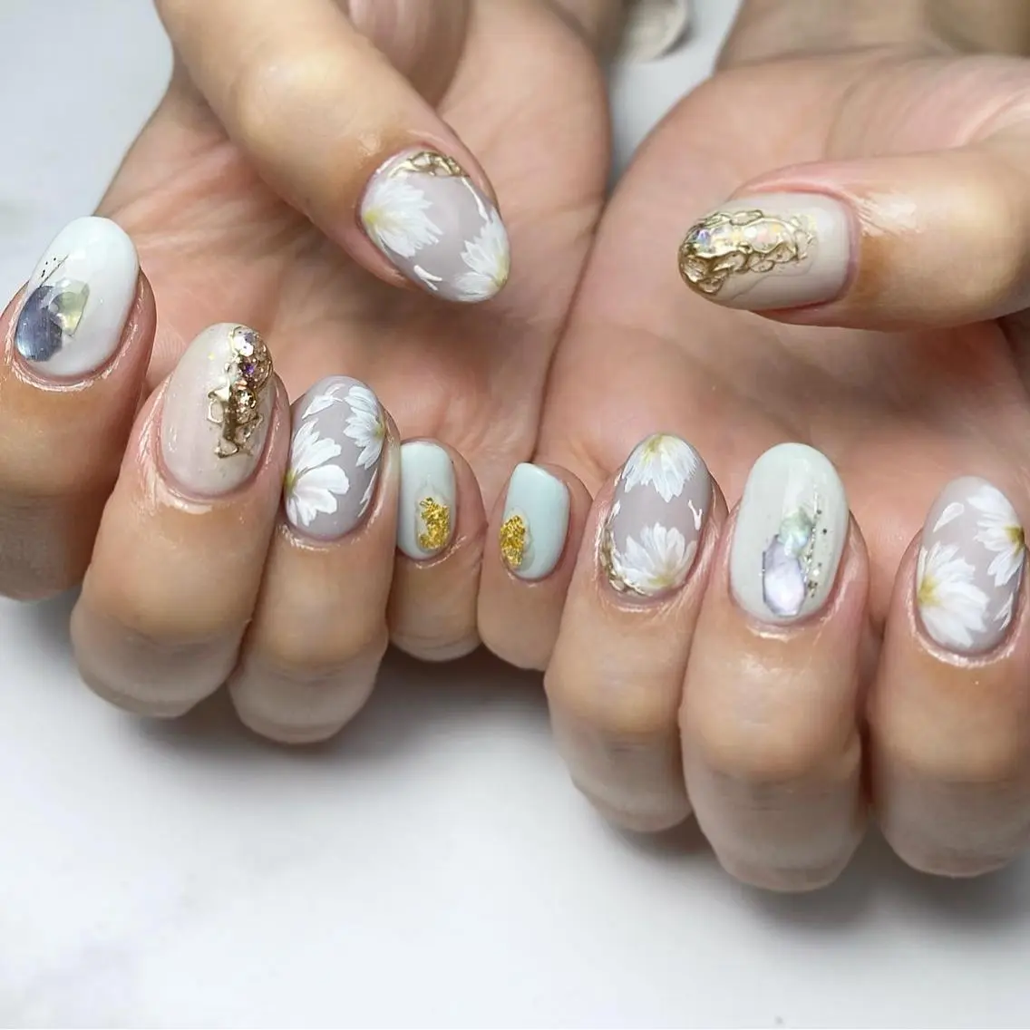 ネイル フラワーネイル マットネイル ハンドネイル ameria meguのネイルデザイン