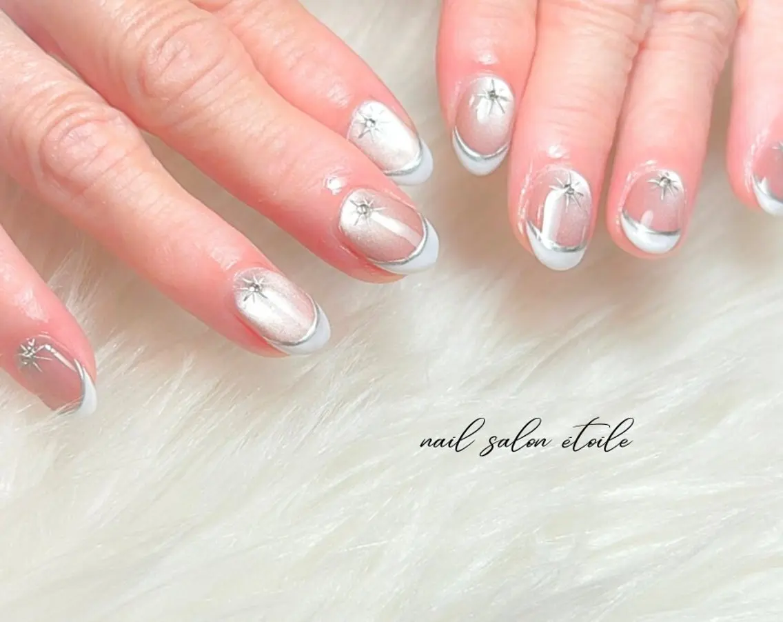 ネイル フレンチネイル ストーンネイル ハンドネイル nail salon étoileのネイルデザイン