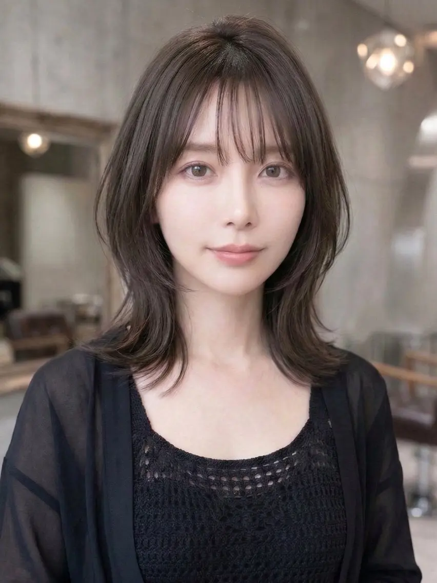 ミディアム くびれヘア 顔まわりレイヤー 髪質改善 韓国風ヘア レイヤーカット カット トリートメント ヘッドスパ ヘアセット 🫧レイヤーカット ・ハッシュ🫧龍星のヘアスタイル