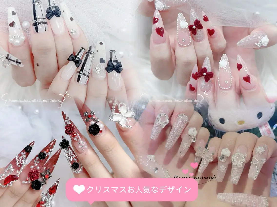 ネイル キラキラネイル 韓国ネイル スカルプネイル ハンドネイル MoMoA Nail ネイル長さ出し専門店のネイルデザイン