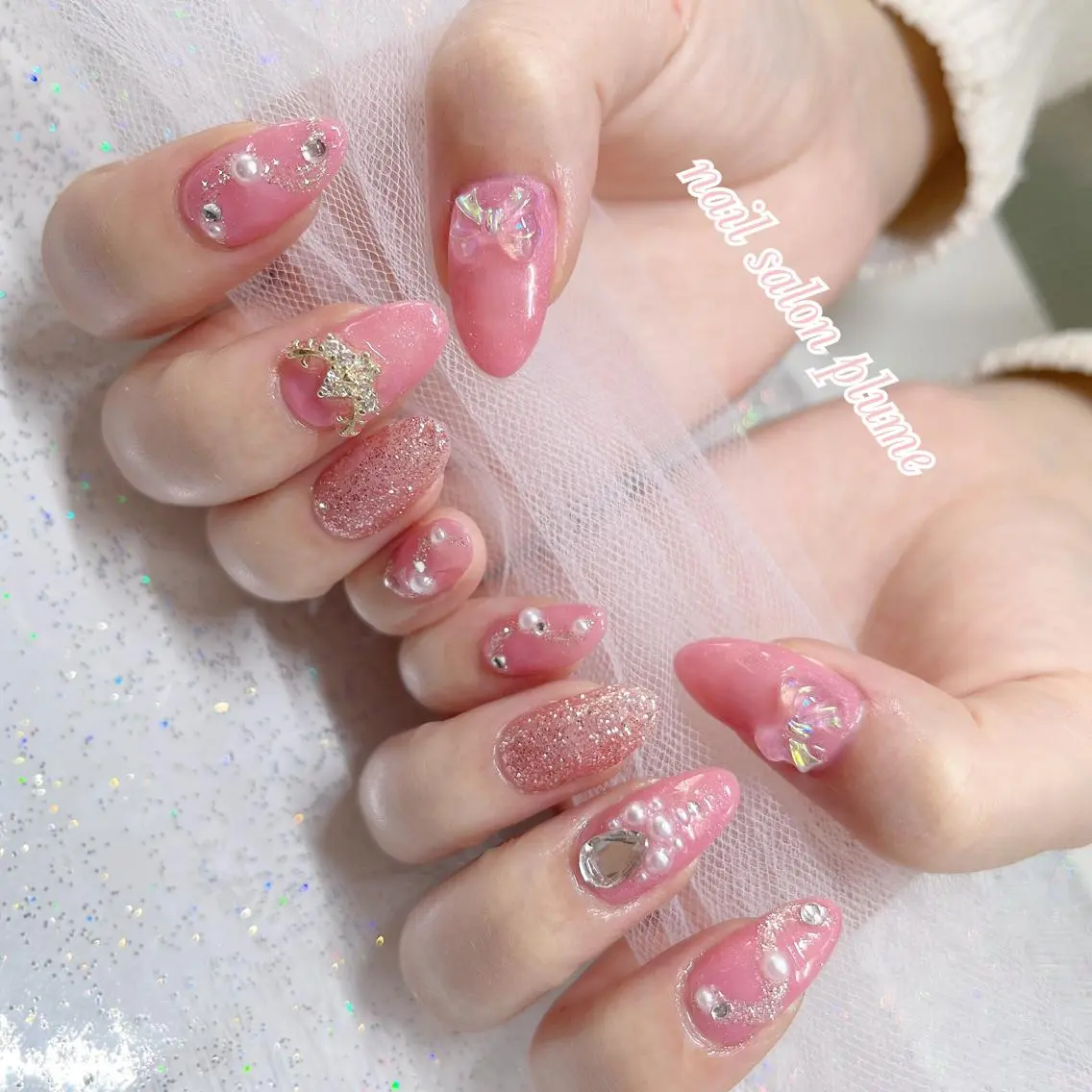 ネイル アートネイル クリアネイル ガーリー ハート 韓国ネイル ハンドネイル plume nail ☆韓国ネイルのネイルデザイン