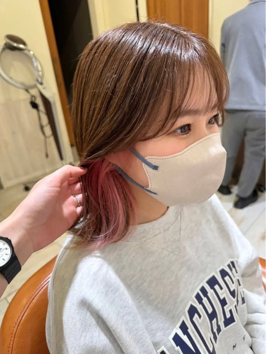 ミディアム カラー ブリーチ ピンクカラー シアーピンク くびれヘア 清水 ちひろ ✄トップスタイリストのヘアスタイル