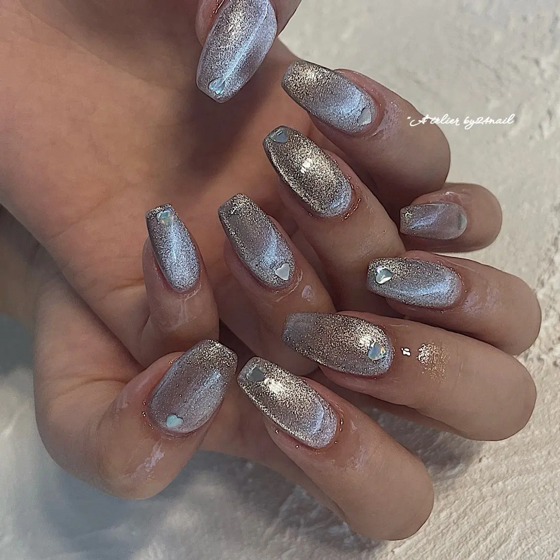 ネイル 氷ネイル・うるうるネイル マグネットネイル ニュアンスネイル ピンク バレンタイン Atelier by 24nail/Ayaのネイルデザイン