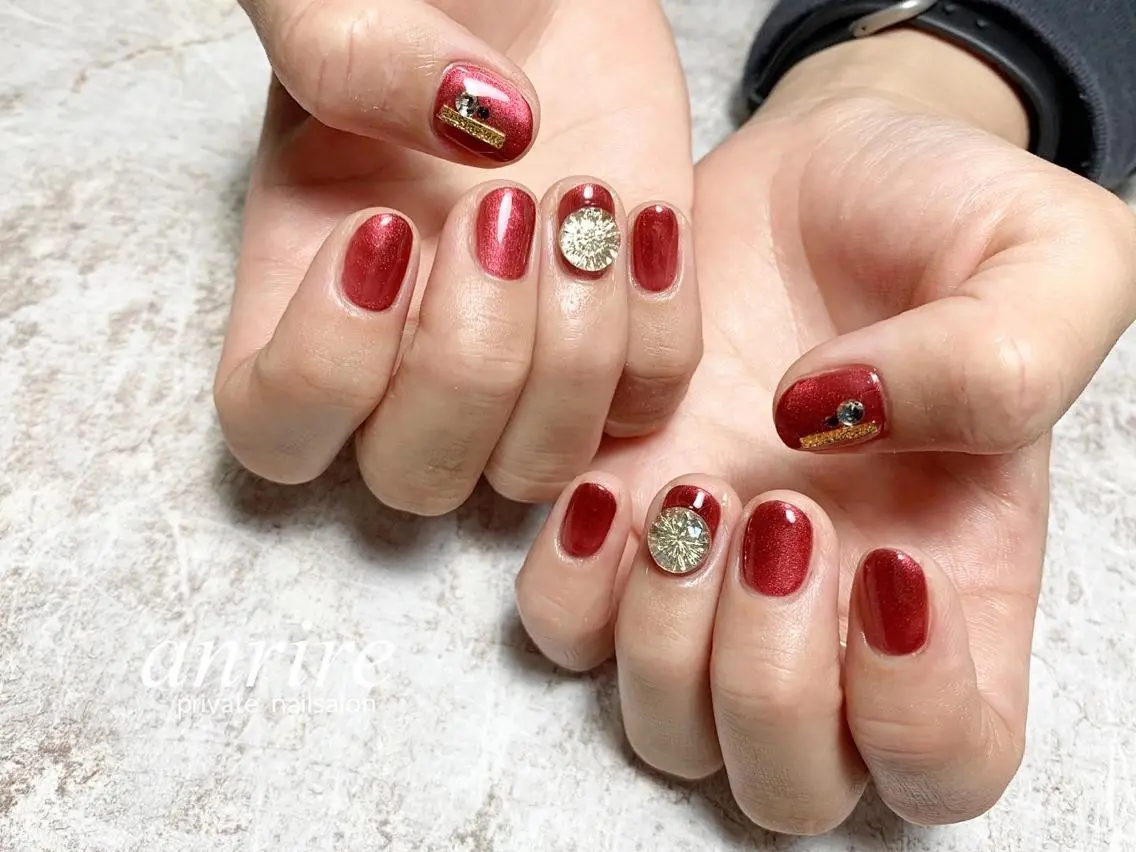 ネイル ボルドー ジェルネイル ワンカラーネイル パラジェル ショートネイル ハンドネイル nailsalon anrireのネイルデザイン