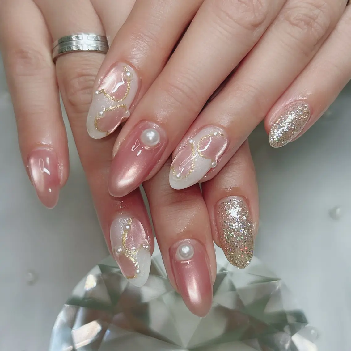 ネイル アニマル柄 アートネイル フレンチネイル ジェルネイル ガーリー ハンドネイル Cute Tips nailのネイルデザイン
