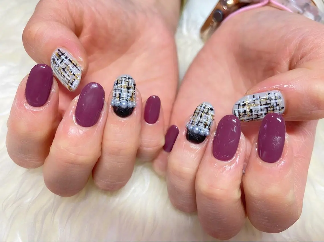 ネイル ジェルネイル パラジェル ツイードネイル バレンタイン 冬ネイル Nail&eye Belire 新宿のネイルデザイン