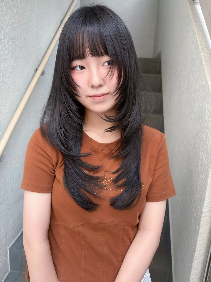 ロング カラー カット ヘアカラー レイヤーカット🍏 オリーブ/ののかのヘアスタイル