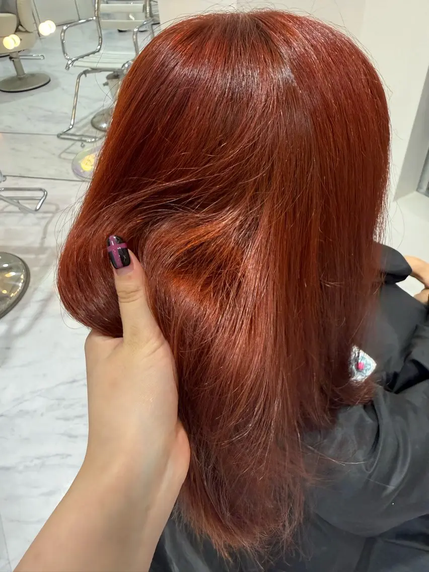 ミディアム カラー ダブルカラー オレンジ ヘアカラー ともか 名駅🧚‍♂️💫のヘアスタイル