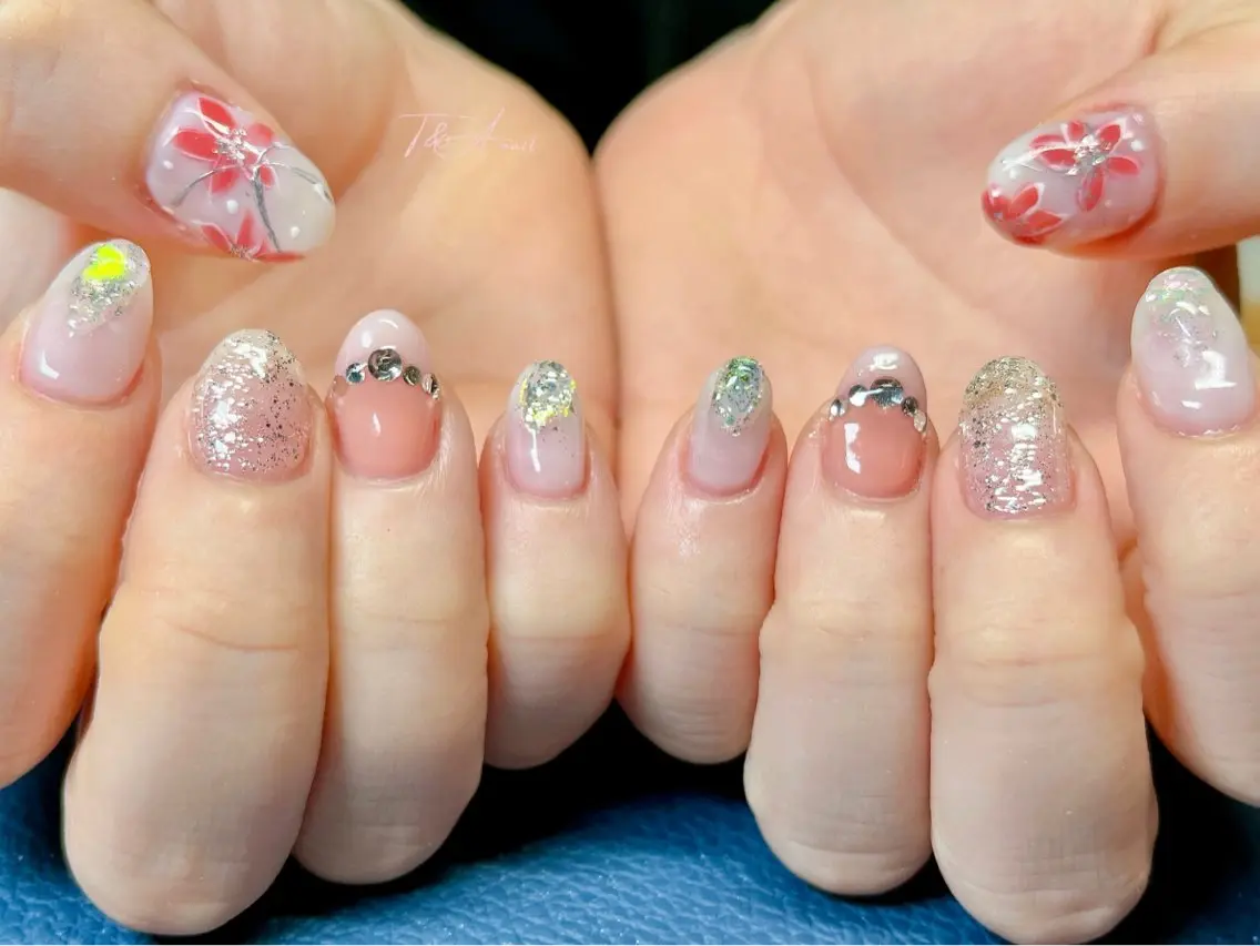 ネイル フラワーネイル ジェルネイル ニュアンスネイル ピンク スカルプネイル T&A nailのネイルデザイン