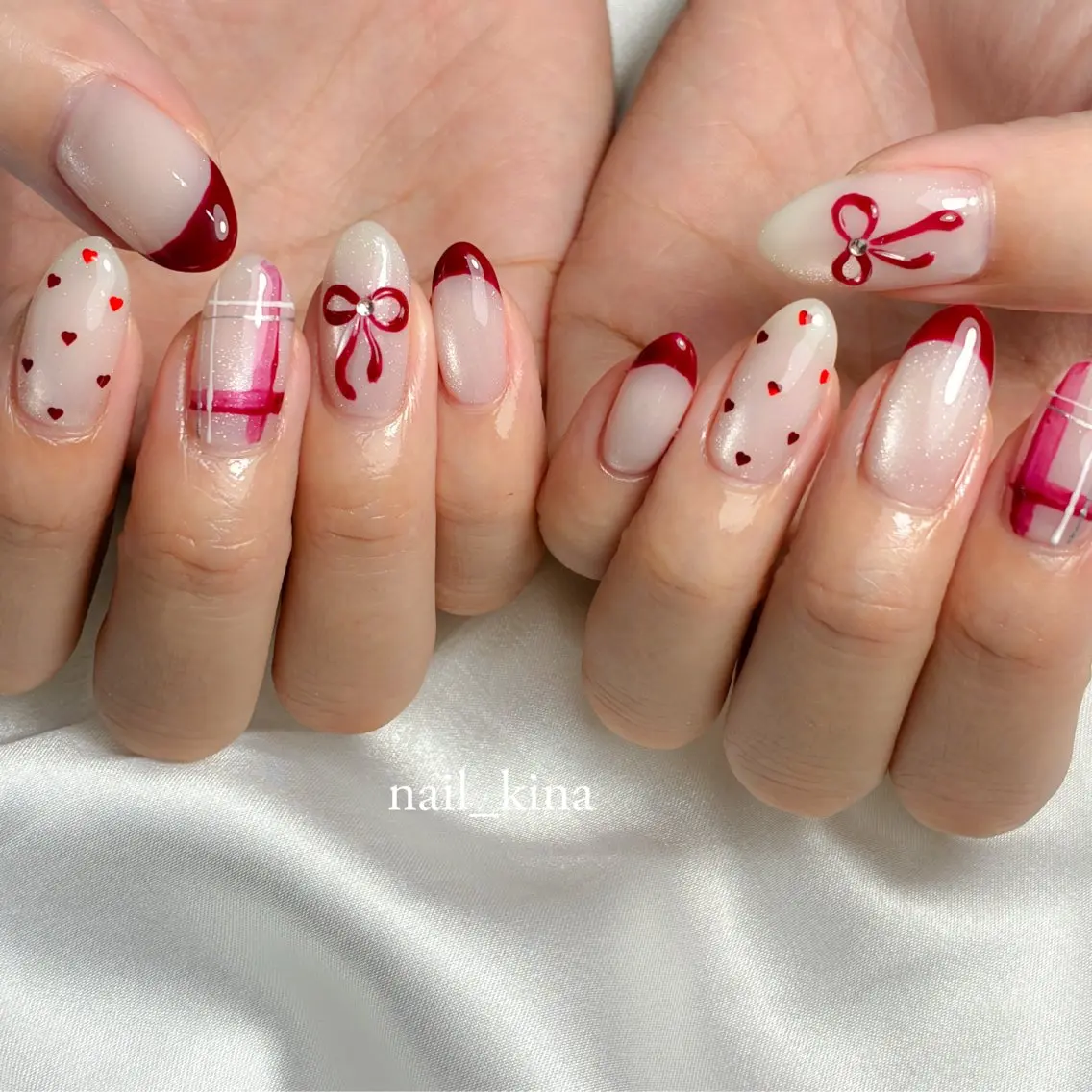 ネイル アートネイル フレンチネイル ジェルネイル ハート マグネットネイル ハンドネイル nail_ kinaのネイルデザイン