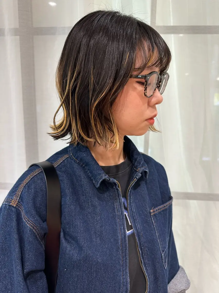 ミディアム カラー ブリーチ 抜きっぱなしブロンド ヘアカラー 平野恵/透明感カラー ブリーチ/ボブのヘアスタイル