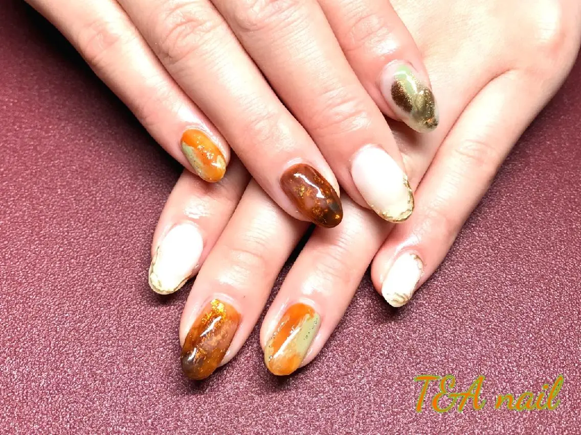 セミロング ネイル ジェルネイル ニュアンスネイル ピスタチオネイル スカルプネイル T&A nailのネイルデザイン