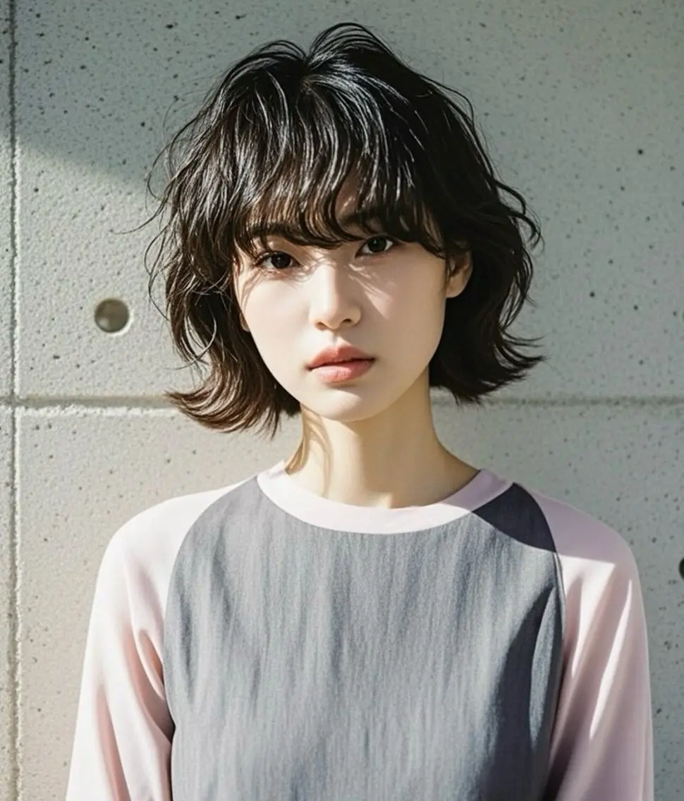 ミディアム ショートボブ ミディアムレイヤー ミディアムパーマ アッシュ ボブ カット ヘアカラー ウルフカット 811 大阪梅田 ウルフのヘアスタイル