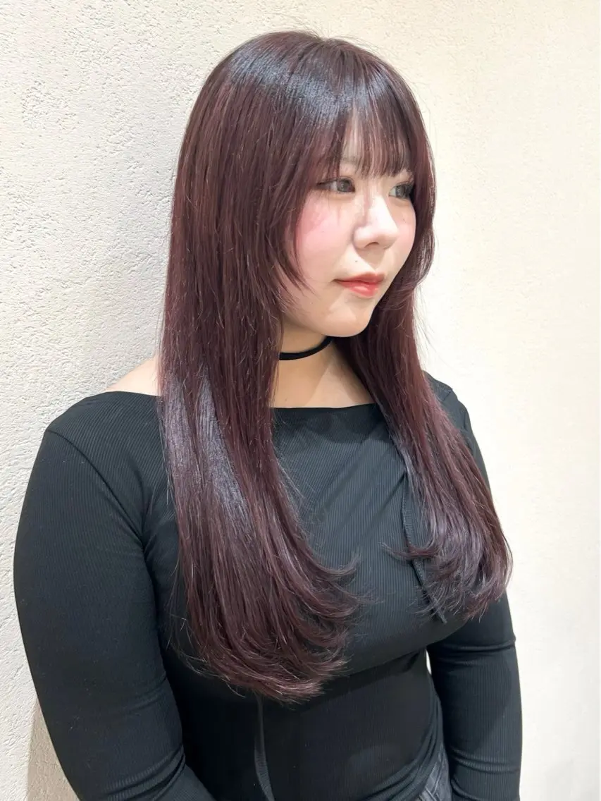 ロング カラー ブリーチ 透明感カラー ダブルカラー ラベンダーカラー ブリーチなしカラー カット ヘアカラー トリートメント レイヤーカット☆顔ま わりカット＊田村りおのヘアスタイル