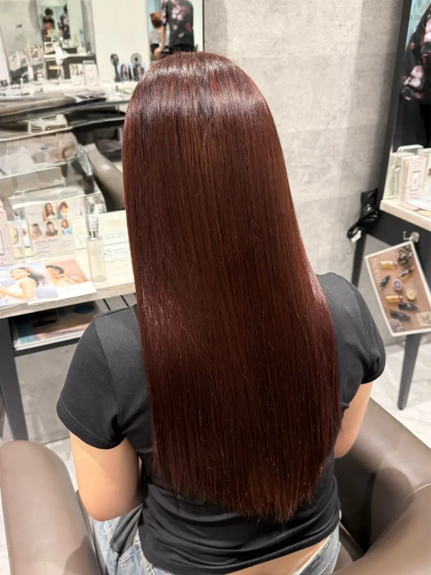 ロング カラー レッドカラー ヘアカラー トリートメント Grow by NYNY 馬渡 真輝のヘアスタイル