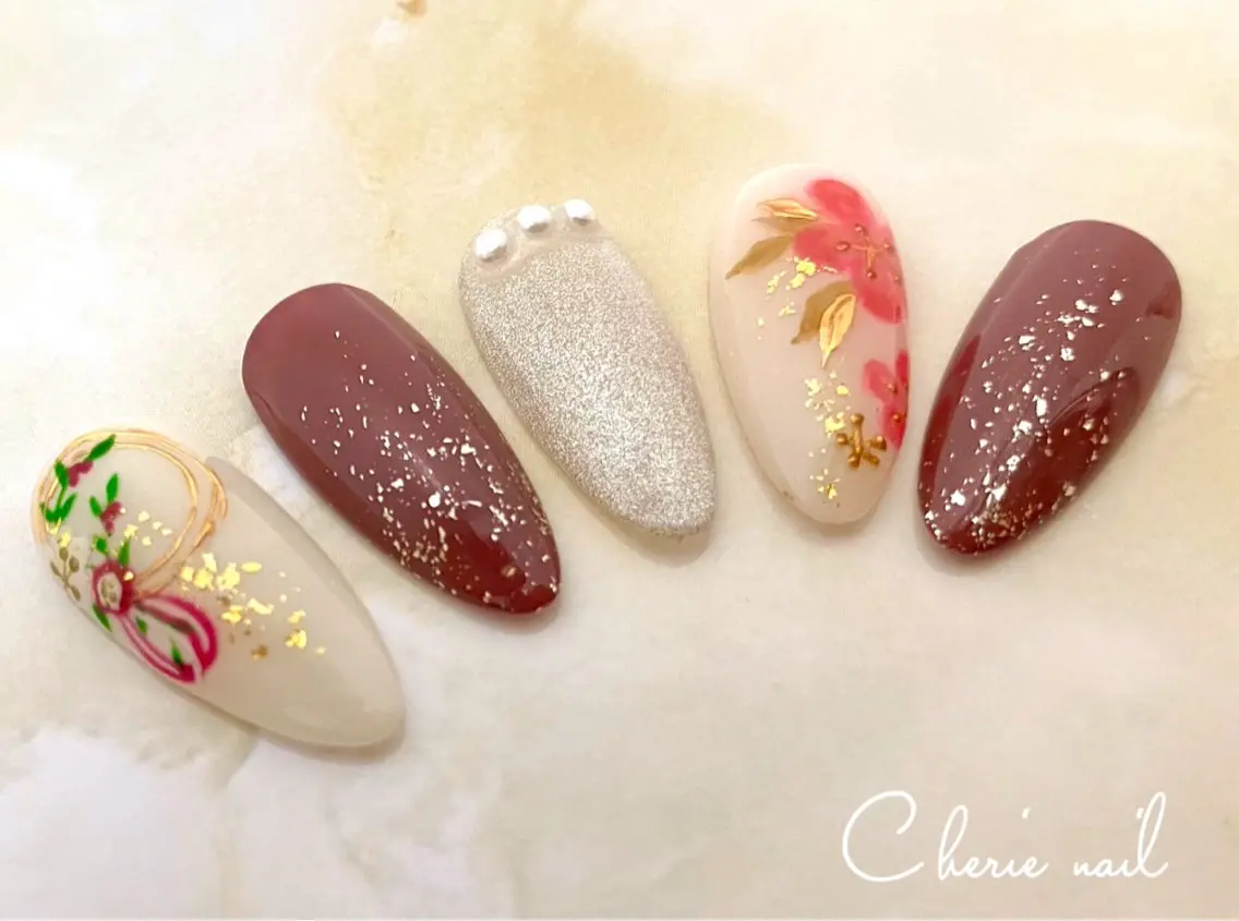ネイル 成人式 ジェルネイル ハンドネイル Cherienail yunaのネイルデザイン
