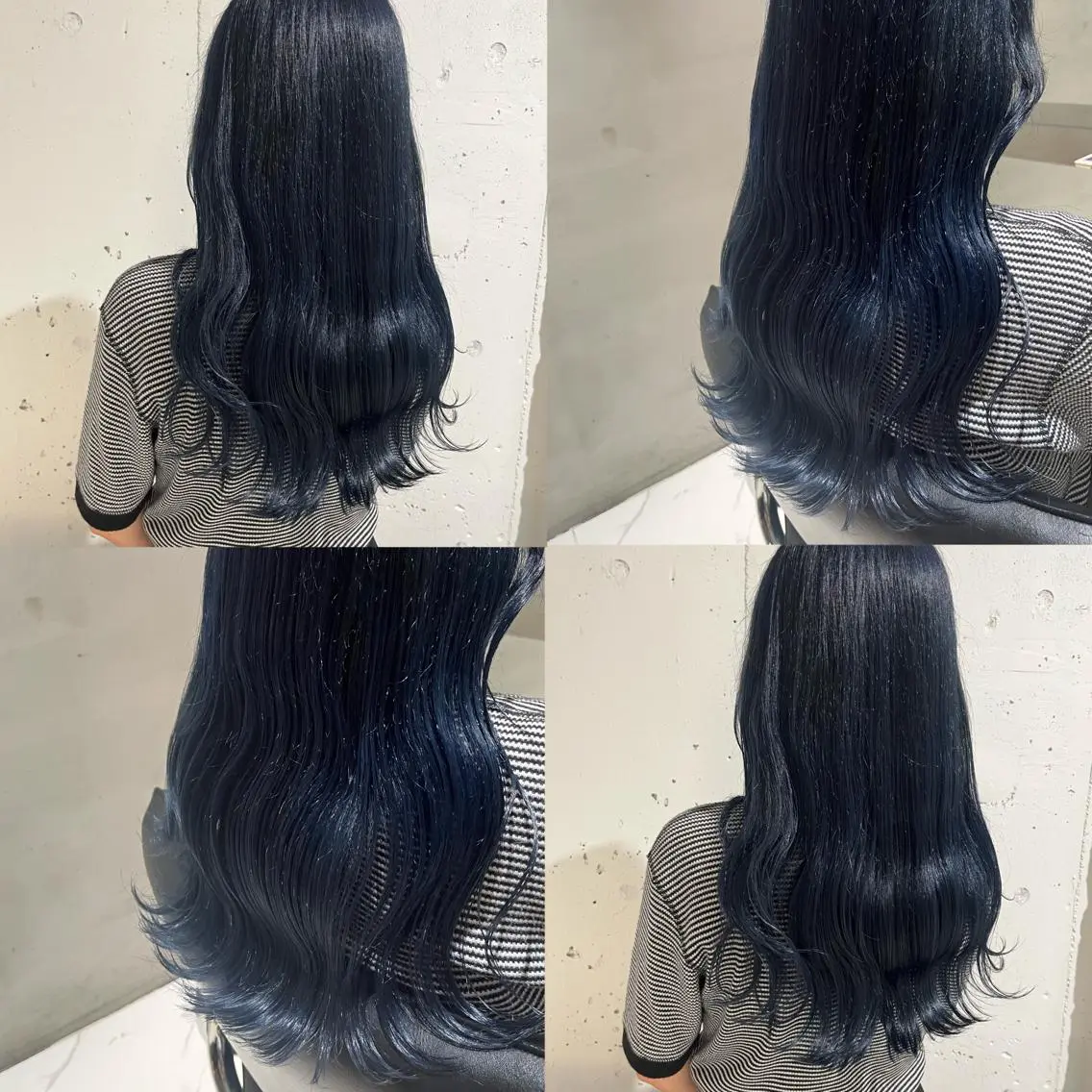 ロング カラー 黒髪 ブルーカラー ブルーブラック ブルーラベンダー ブルージュ カット ヘアカラー トリートメント ヘッドスパ ヘアセット カジュアルを女っぽく 𝗮𝘆𝗮𝗰𝗼のヘアスタイル