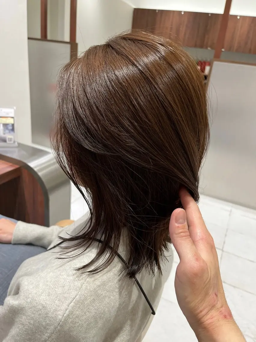 ミディアム カラー ハイライトカラー ボブ くびれヘア ハイライト 髪質改善 カット ヘアカラー トリートメント 河津 太郎のヘアスタイル