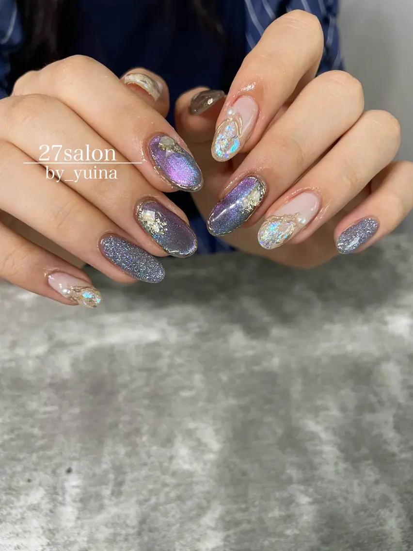 ネイル グラデーション マグネットネイル 夏ネイル ハンドネイル 27salon yuinaのネイルデザイン