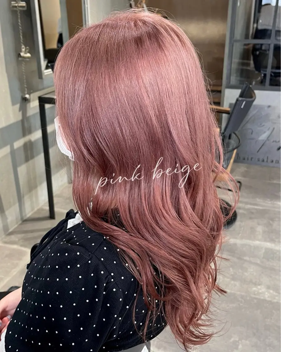 セミロング カラー ベージュカラー ピンクカラー ピンクベージュ 透明感♥韓国ヘア HINAのヘアスタイル
