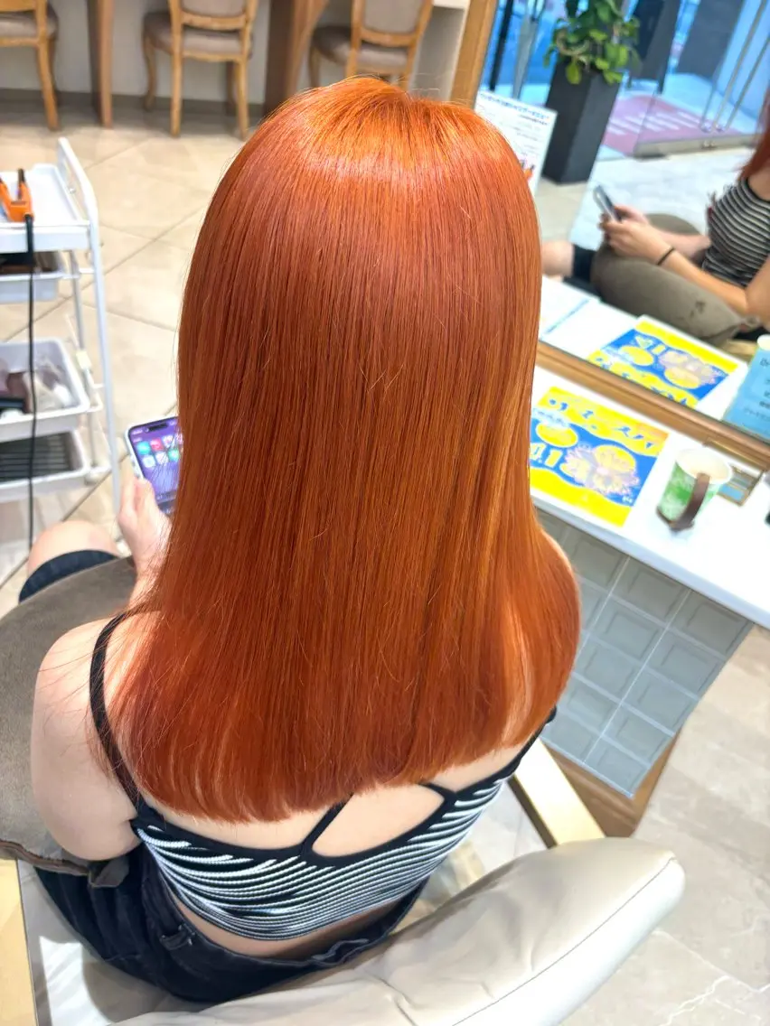 ミディアム カラー ブリーチ オレンジ カット ヘアカラー 暖色カラー/ブリーチ 櫻井　華のヘアスタイル