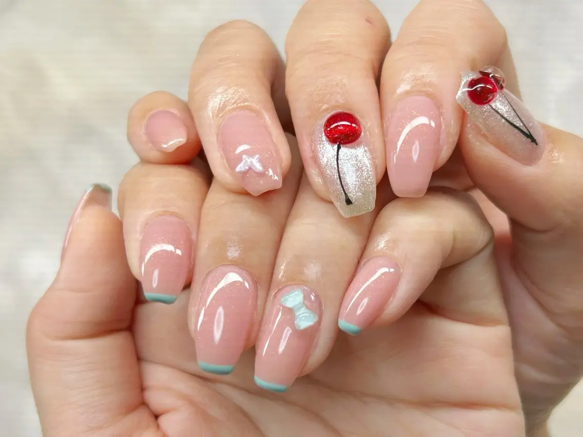 ネイル アートネイル チークネイル 成人式 入学式 長さ出し ハンドネイル Lino Nailのネイルデザイン