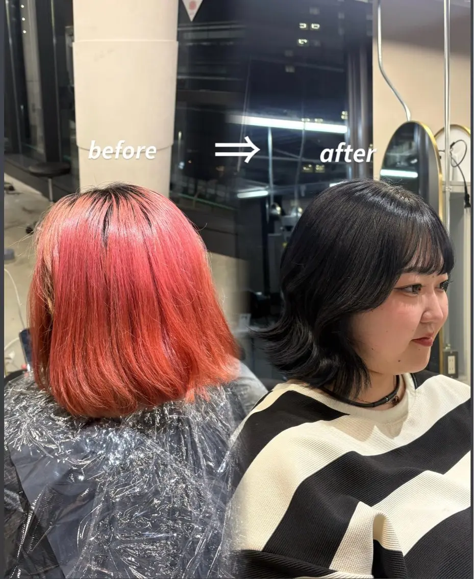 ミディアム カラー 黒髪 ブルーカラー ブルーブラック 透明感カラー ピンクカラー ヘアカラー 梅田/suzuka 透明感カラー🩰‎のヘアスタイル