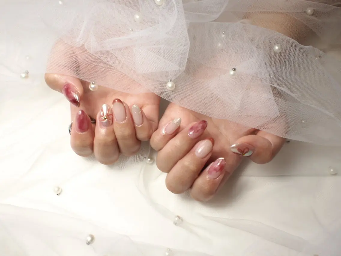 ネイル フレンチネイル 大理石ネイル(マーブル) ハンドネイル 【ORGAN】 nailのネイルデザイン