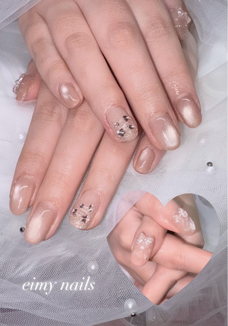 ネイル グラデーション ラメ(グリッター) ラメグラデーション マグネットネイル リボン ハンドネイル eimy nails♡のネイルデザイン