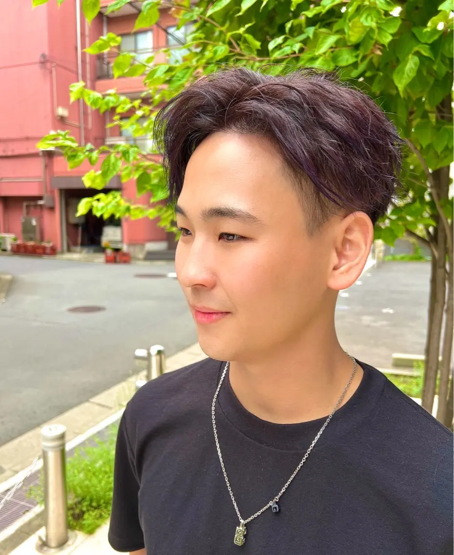 ショート カラー ブリーチ ケアブリーチ 透明感カラー バイオレットカラー かきあげバング 💎透明感カラー特化 💎TAISEIのヘアスタイル