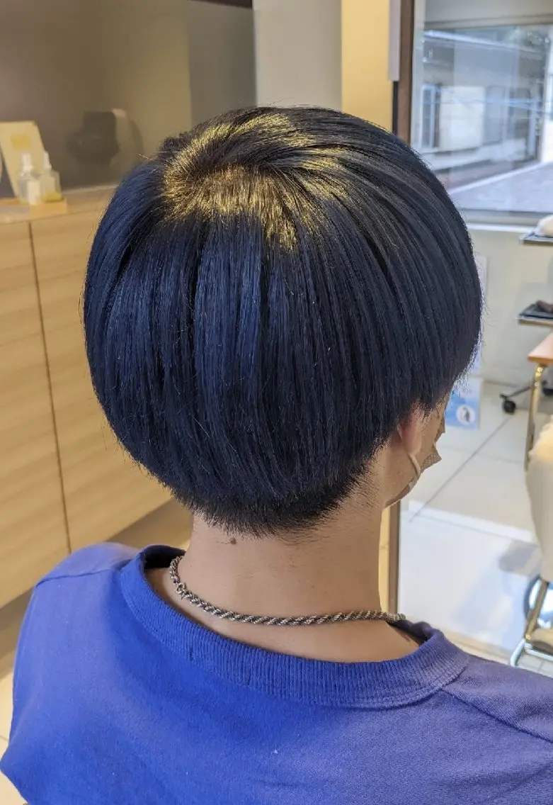 カラー メンズ 黒髪 ブルーカラー ブルーブラック 橋本 健聖のヘアスタイル