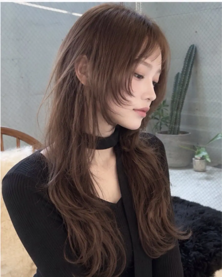 ロング ハッシュカット 韓国風ヘア レイヤーカット トリートメント カット pia 薬院のヘアスタイル