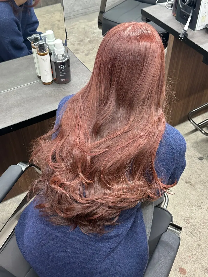 ロング カラー ブリーチ ブラウンカラー ダブルカラー ピンクカラー ピンクブラウン ヘアカラー トリートメント 透明感/美髪カラー ダブルカラー/ユウゴのヘアスタイル