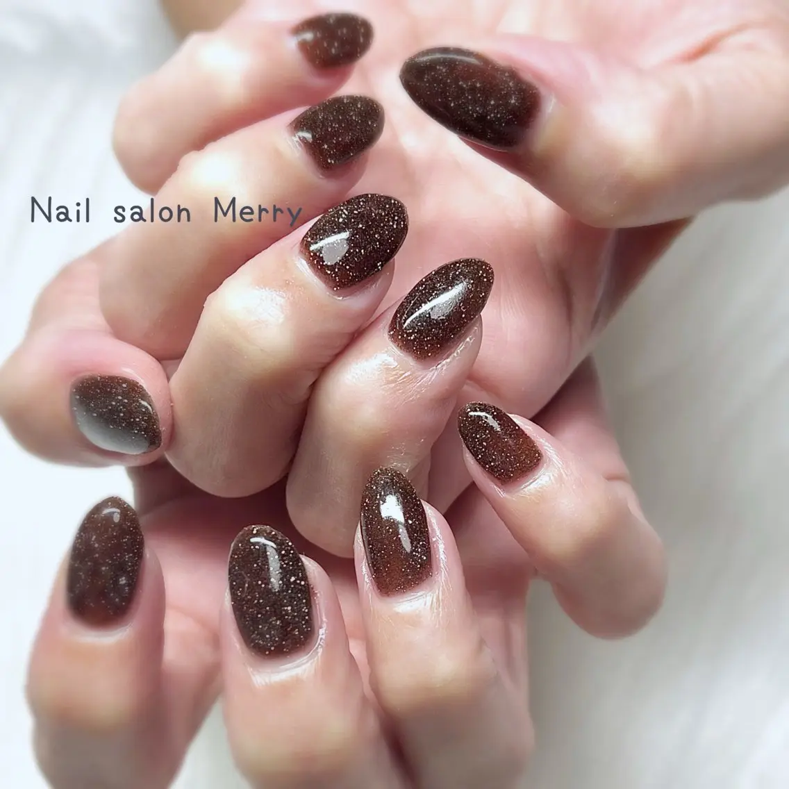 ネイル ブラウン フラッシュネイル ハンドネイル Nail salon Merryのネイルデザイン