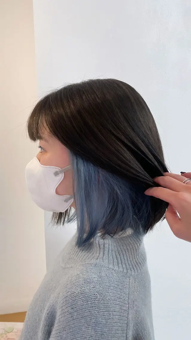 ミディアム カラー ブリーチ ブルーカラー カット ヘアカラー 福田千尋/インナー カラー/縮毛矯正のヘアスタイル