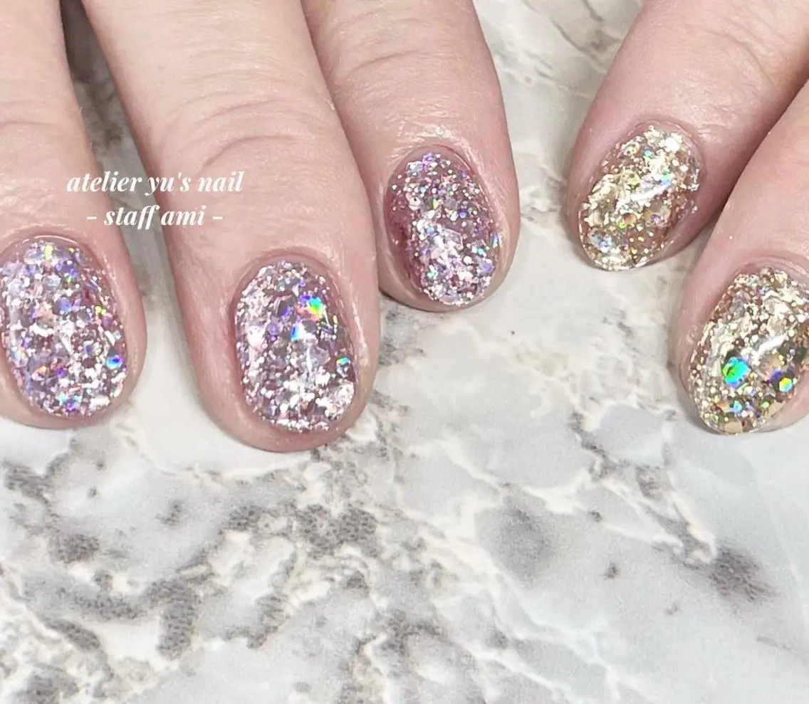ネイル フットネイル キラキラネイル ラメ(グリッター) ワンカラーネイル ハンドネイル ハンドケア atelier yu's nailのネイルデザイン