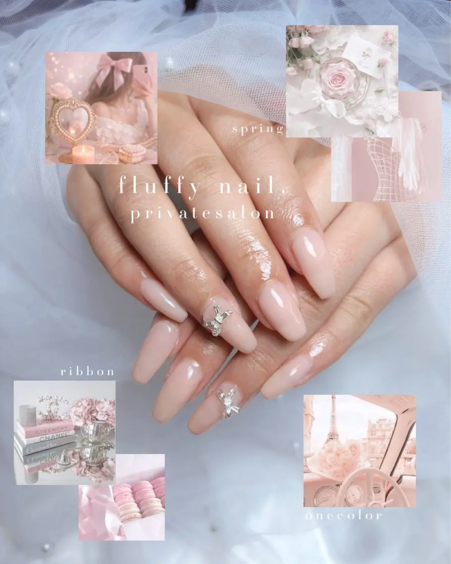 ネイル 韓国ネイル オフィスネイル ワンカラーネイル リボン シンプルネイル ハンドネイル FluffyNail by yuzukiのネイルデザイン