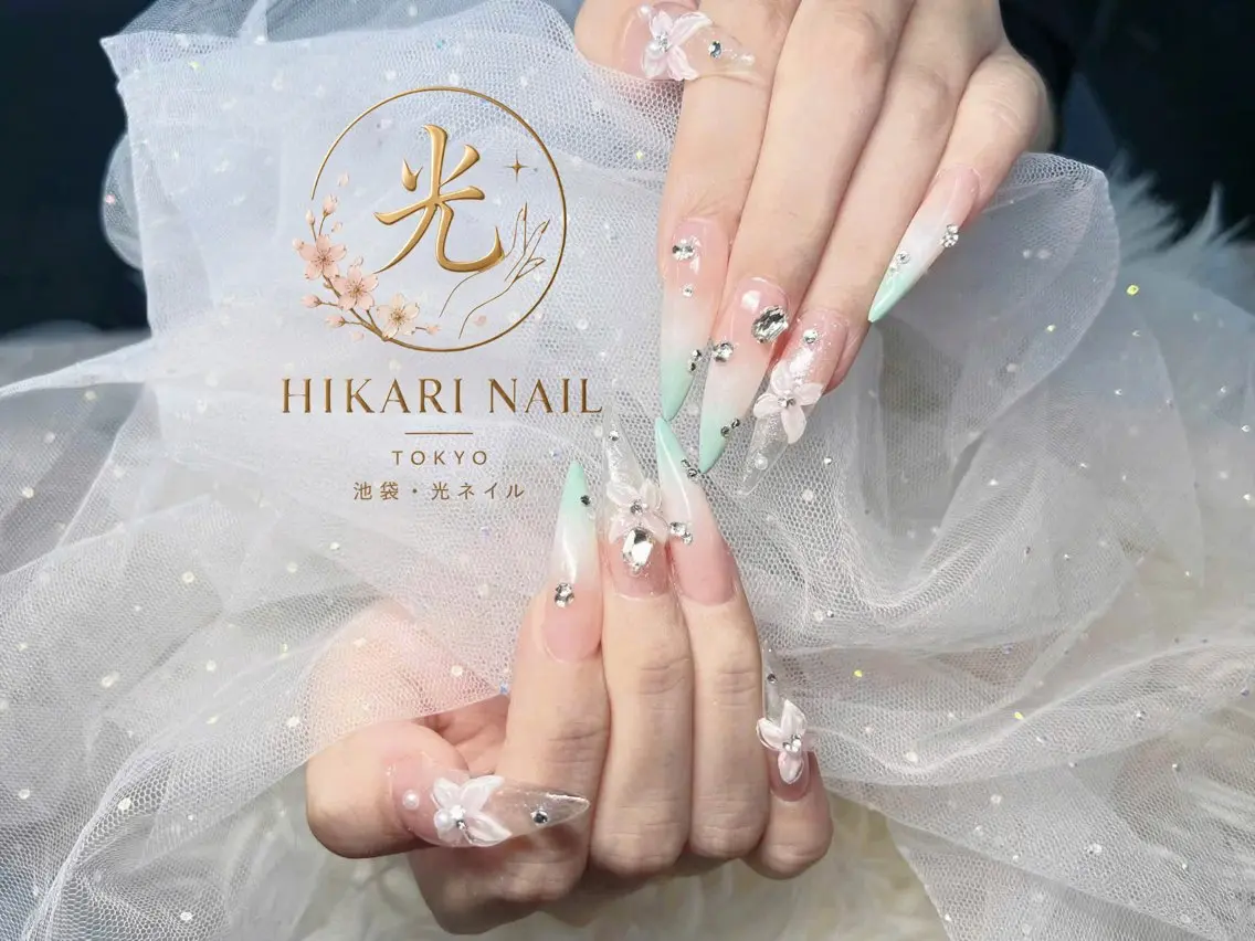 ネイル チークネイル 長さ出し フレンチネイル ガーリー ハート ハンドネイル HikariNail Ikebukuroのネイルデザイン