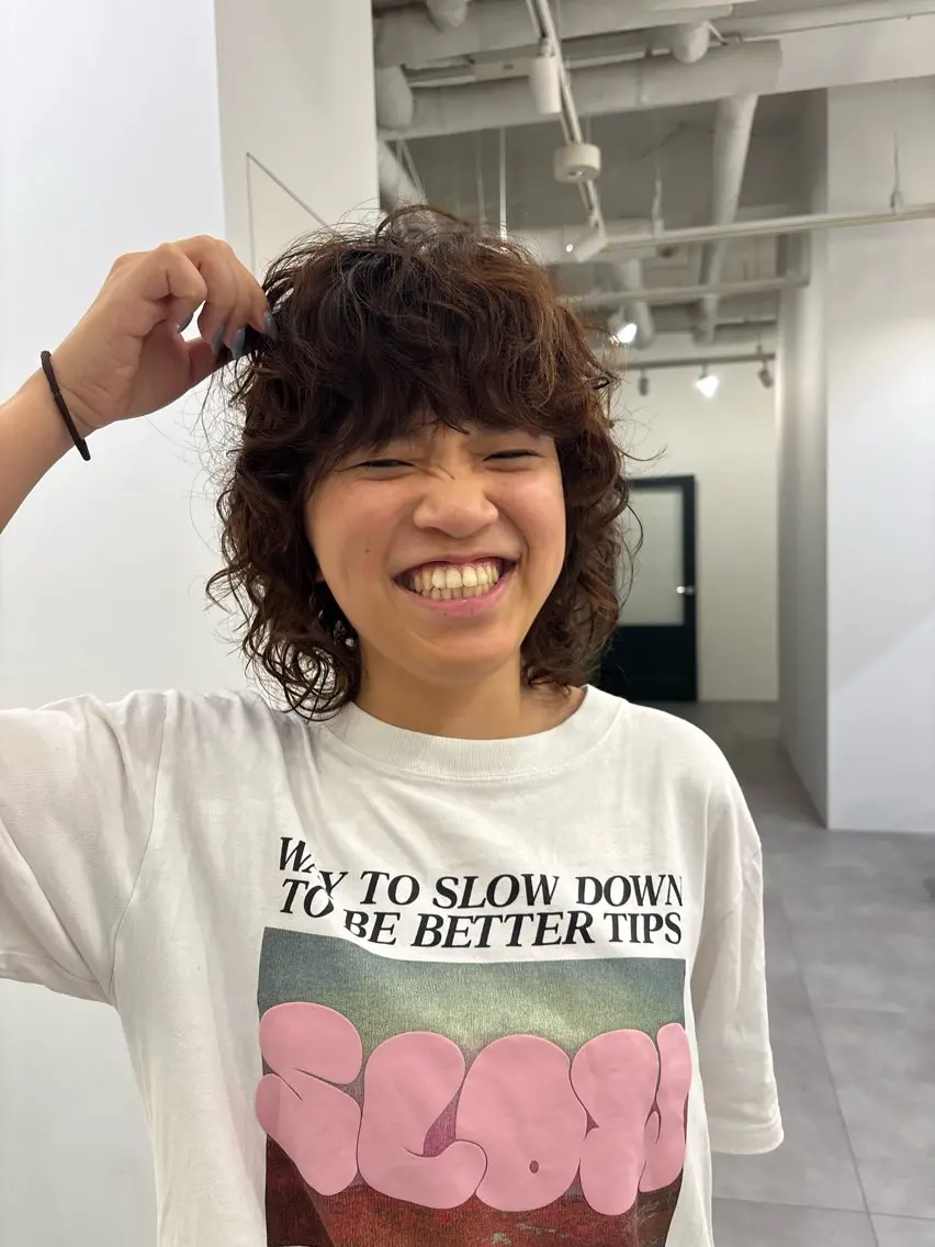 ミディアム パーマ ミディアムパーマ くせ毛 カット パーマ トリートメント ヘアセット ハードパーマ Rico💜のヘアスタイル